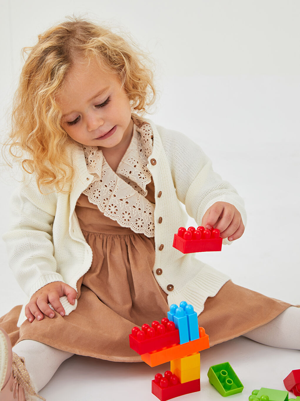 Ekru Bisiklet Yaka Uzun Kol Basic Kız Bebek Triko Hırka