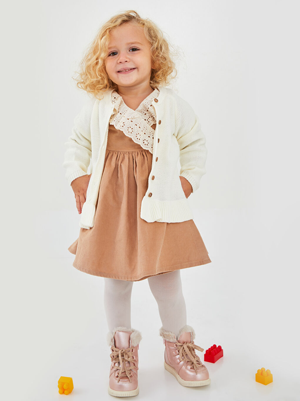 Ekru Bisiklet Yaka Uzun Kol Basic Kız Bebek Triko Hırka-3