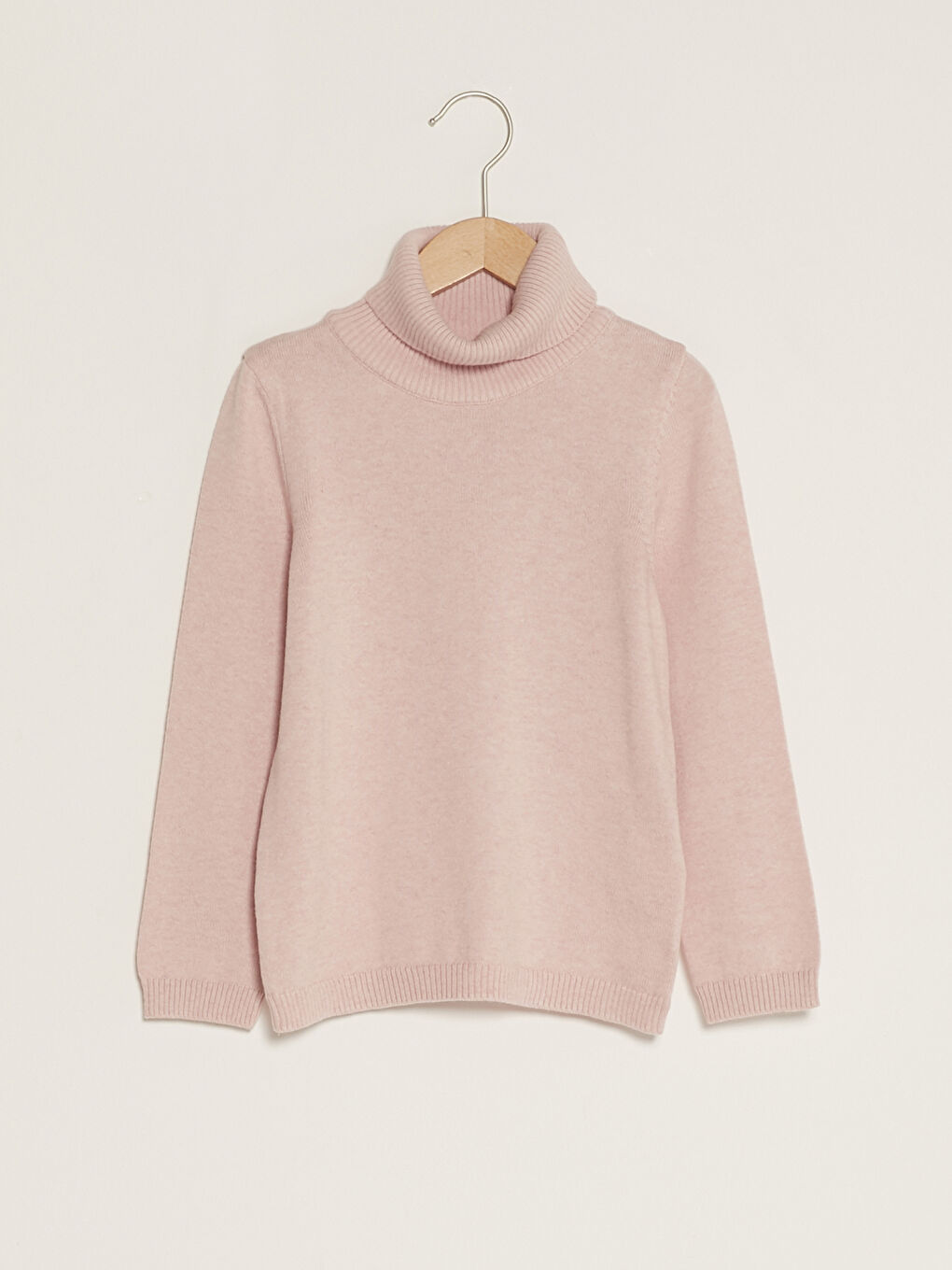 Pembe Balıkçı Yaka Basic Uzun Kollu Kız Çocuk İnce Triko Kazak