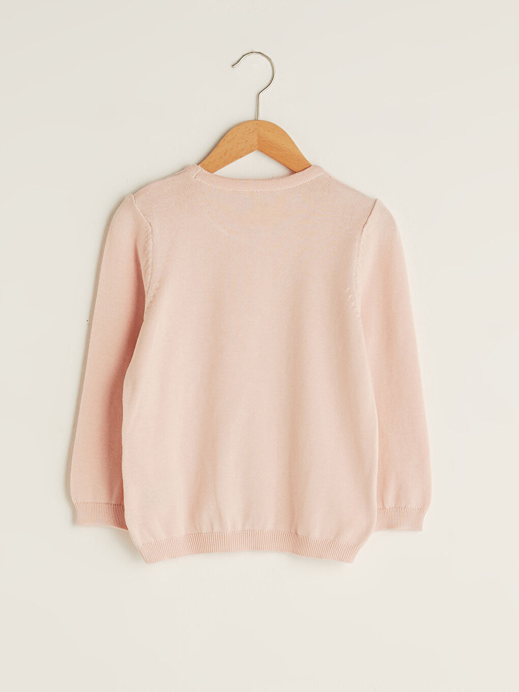 Pembe Bisiklet Yaka Basic Uzun Kollu Kız Çocuk İnce Triko Kazak-1