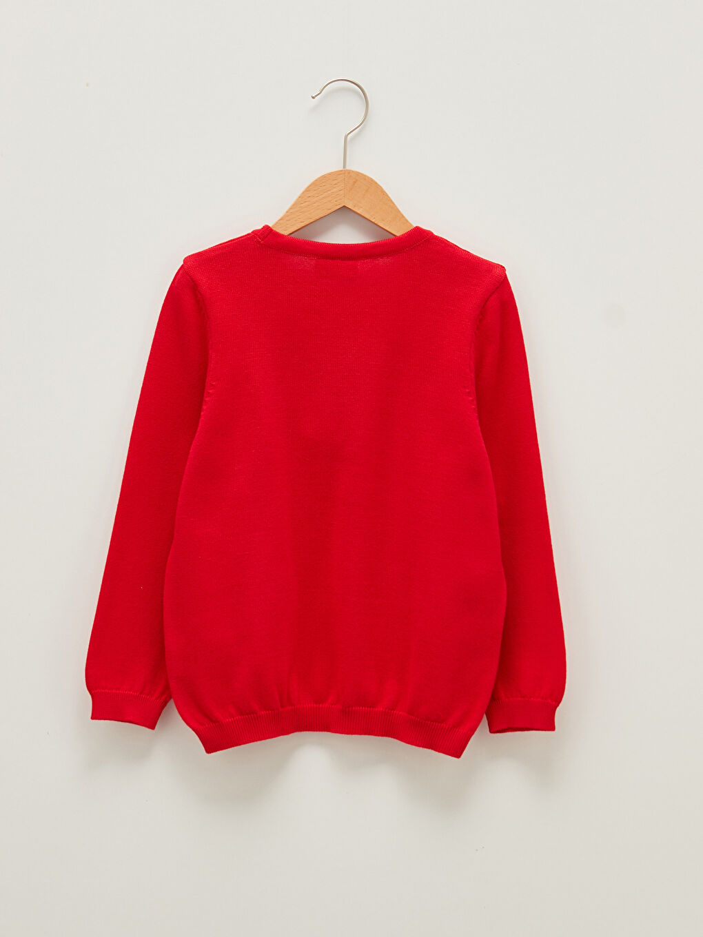 Kırmızı Bisiklet Yaka Basic Uzun Kollu Kız Çocuk İnce Triko Kazak-1