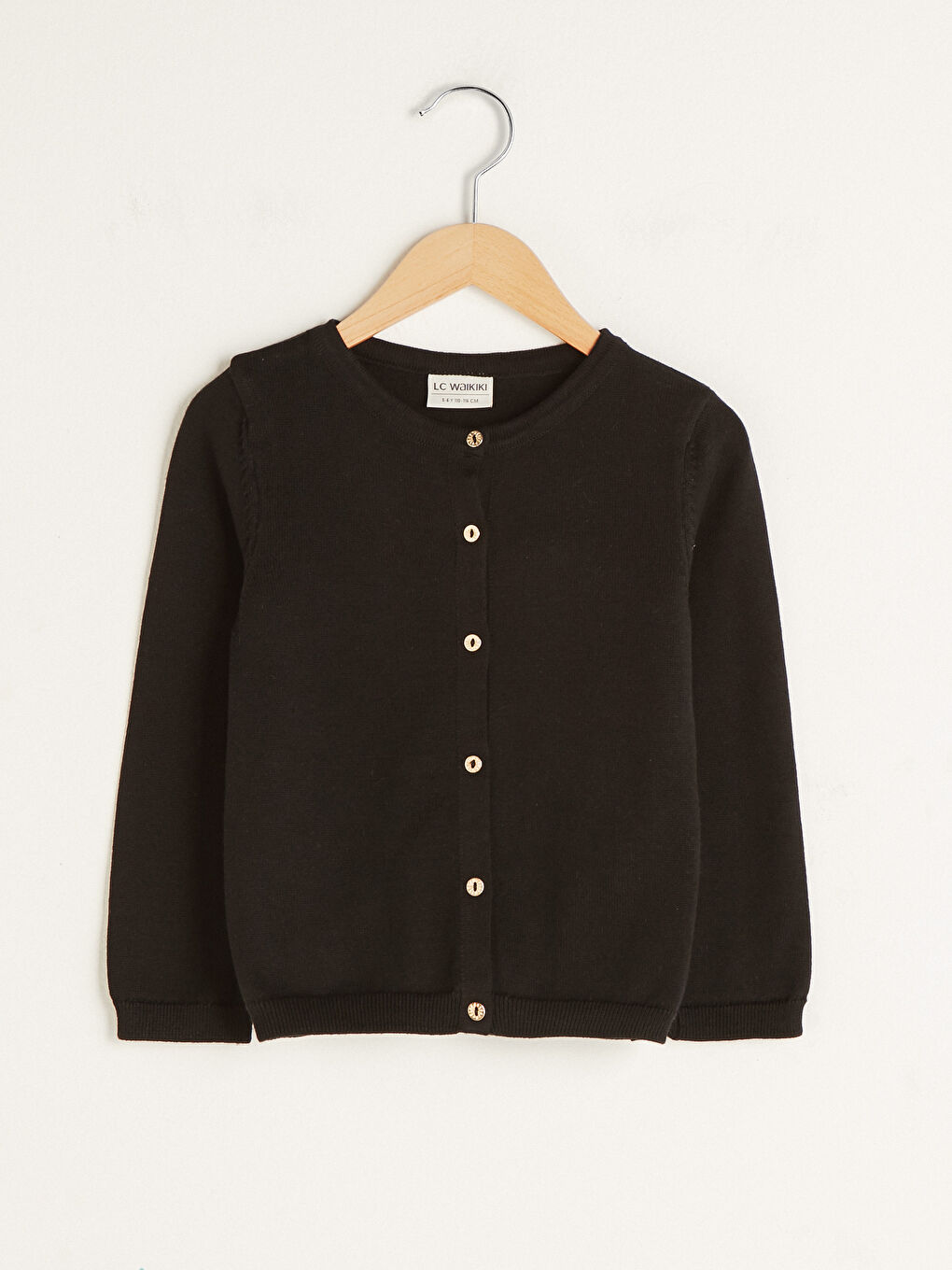 Crew Neck Basic Long Sleeve Girls Slim Knitwear Cardigan-4