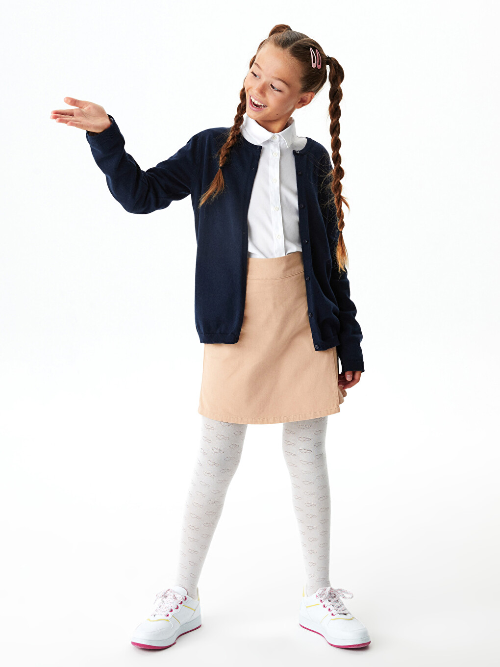Crew Neck Basic Long Sleeve Girls Slim Knitwear Cardigan-2