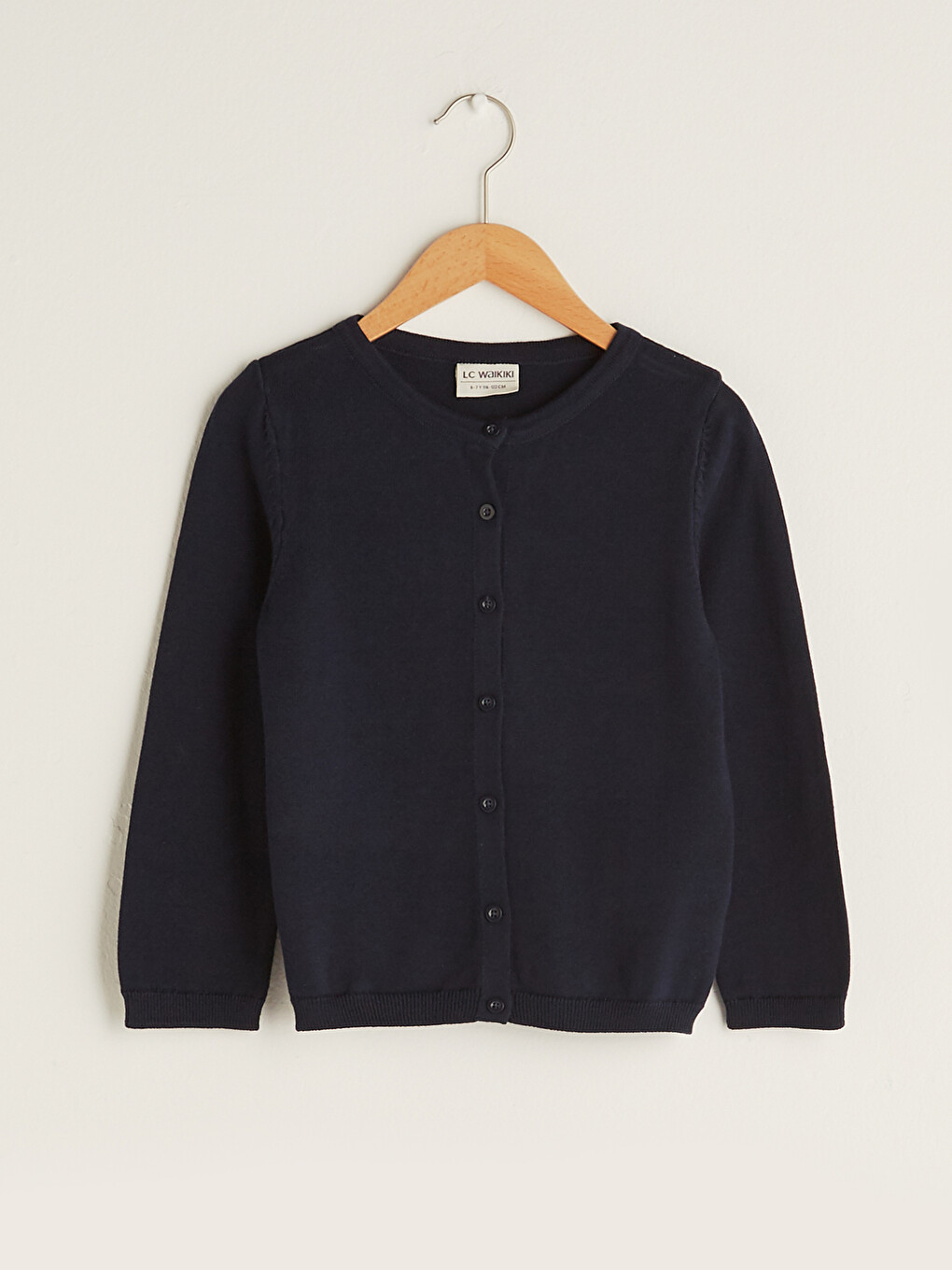 Crew Neck Basic Long Sleeve Girls Slim Knitwear Cardigan-3