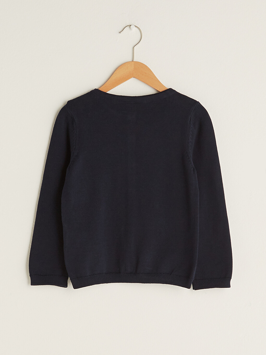 Crew Neck Basic Long Sleeve Girls Slim Knitwear Cardigan-4