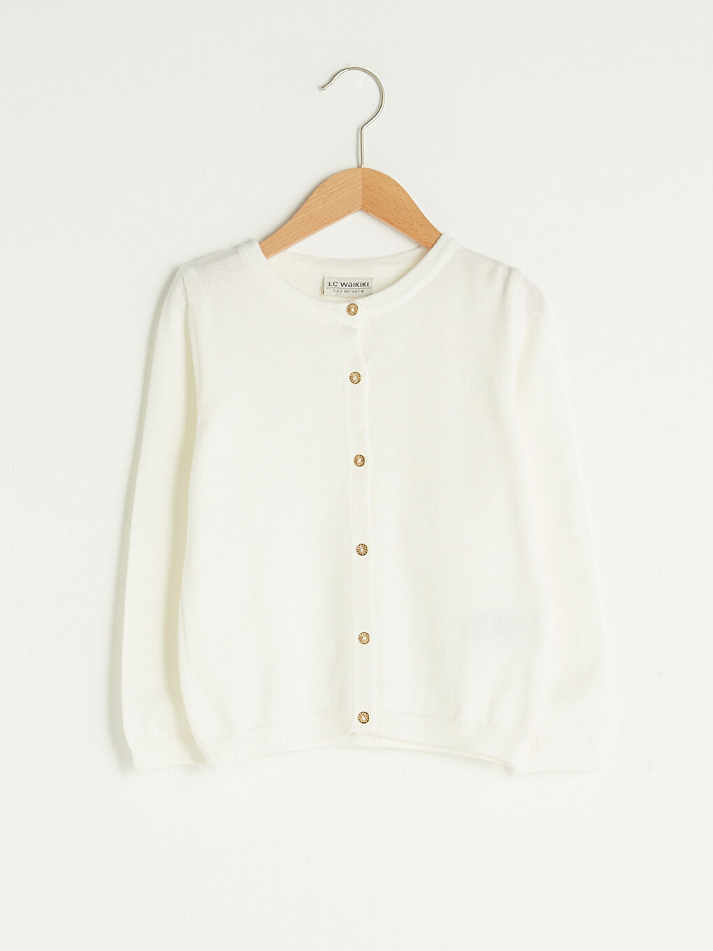 Crew Neck Basic Long Sleeve Girls Slim Knitwear Cardigan