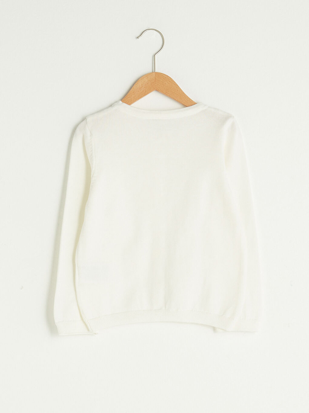 Crew Neck Basic Long Sleeve Girls Slim Knitwear Cardigan-1