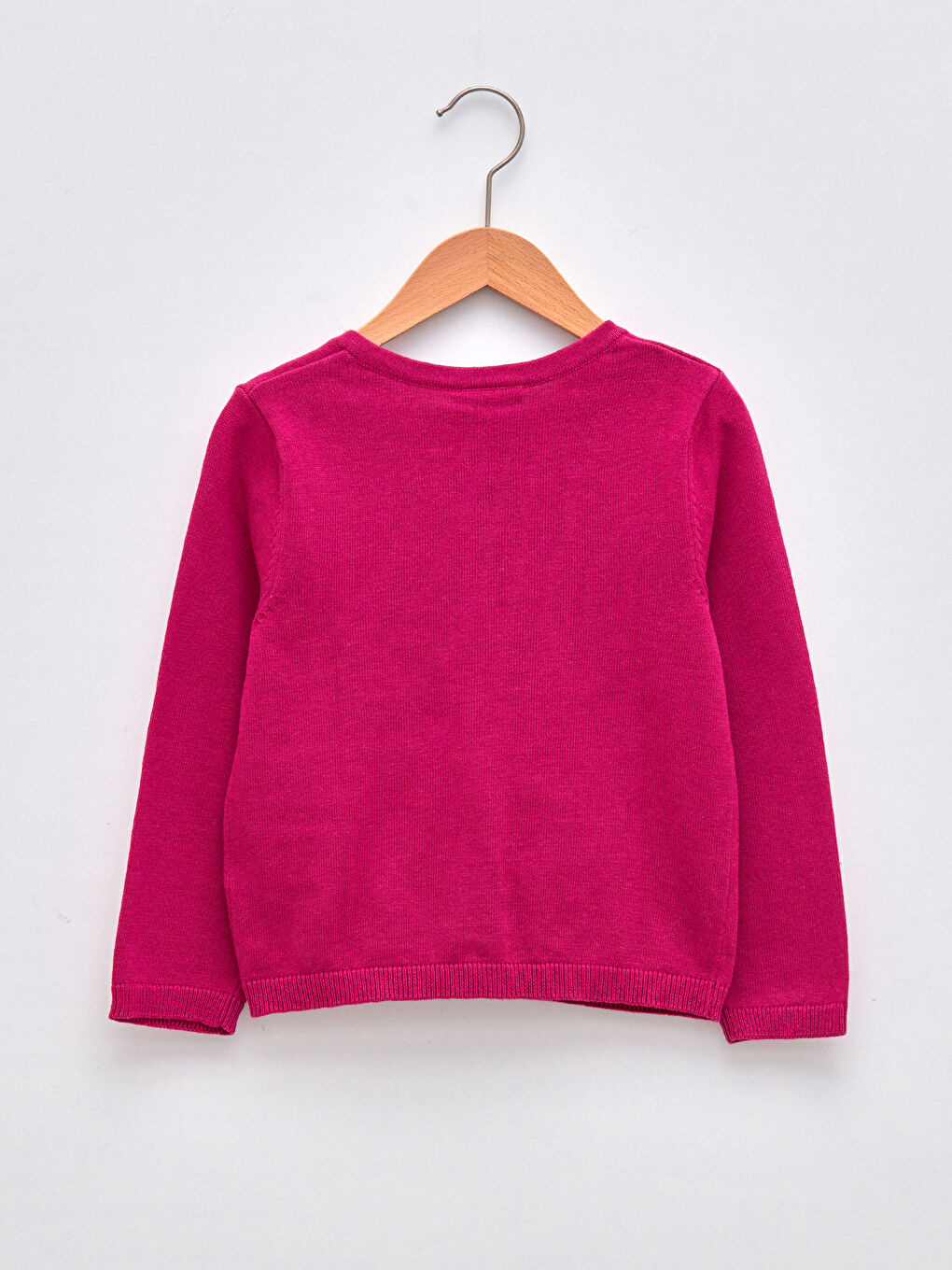 Crew Neck Basic Long Sleeve Girls Slim Knitwear Cardigan-1