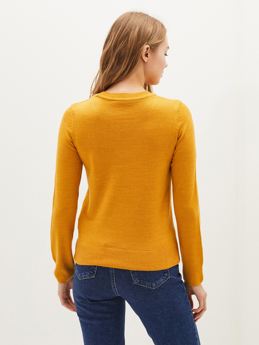 Crew Neck Plain Long Sleeved Women's Knitwear Sweater-4