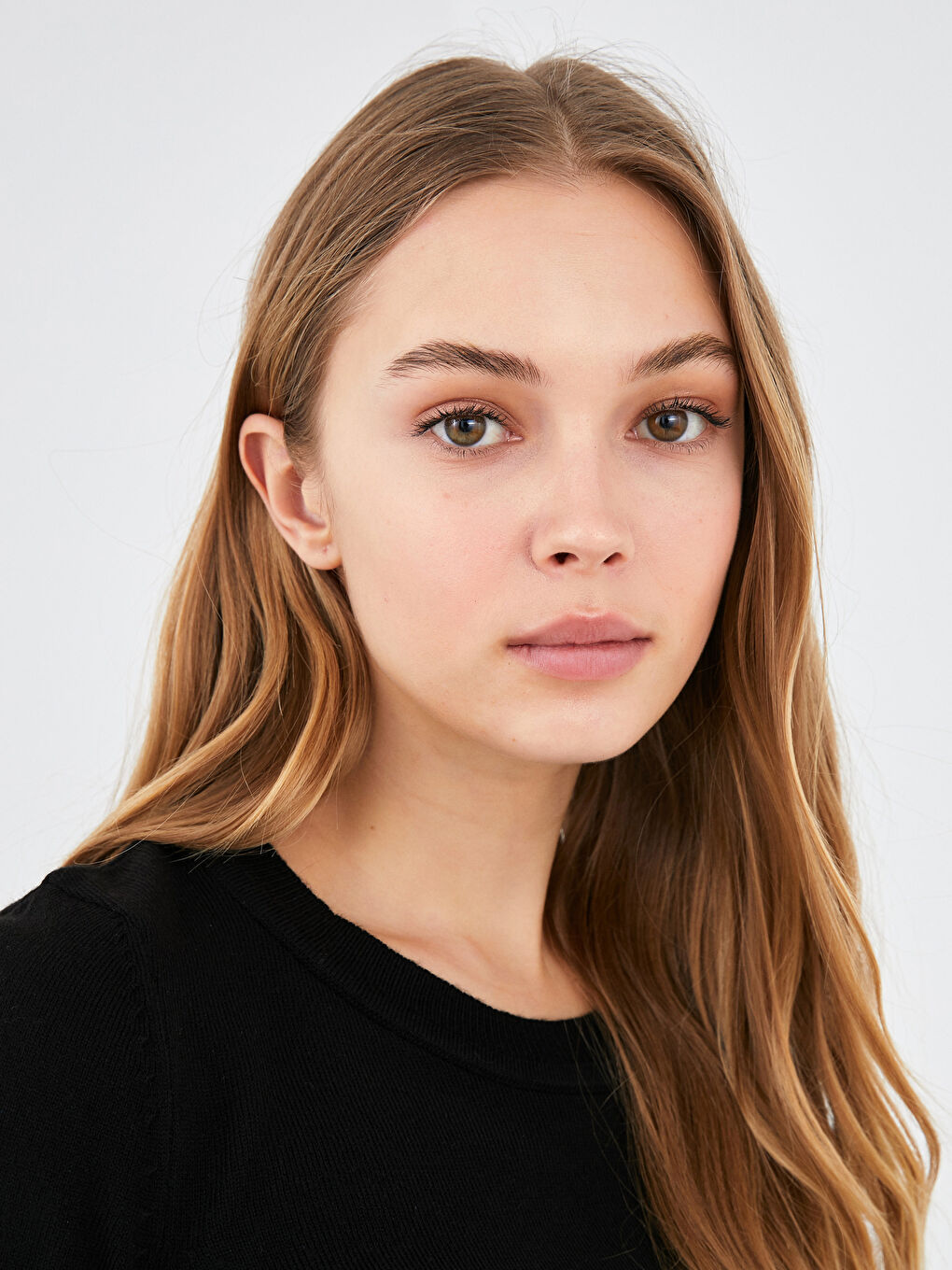 Siyah Bisiklet Yaka Düz Uzun Kollu Kadın Triko  Kazak-2