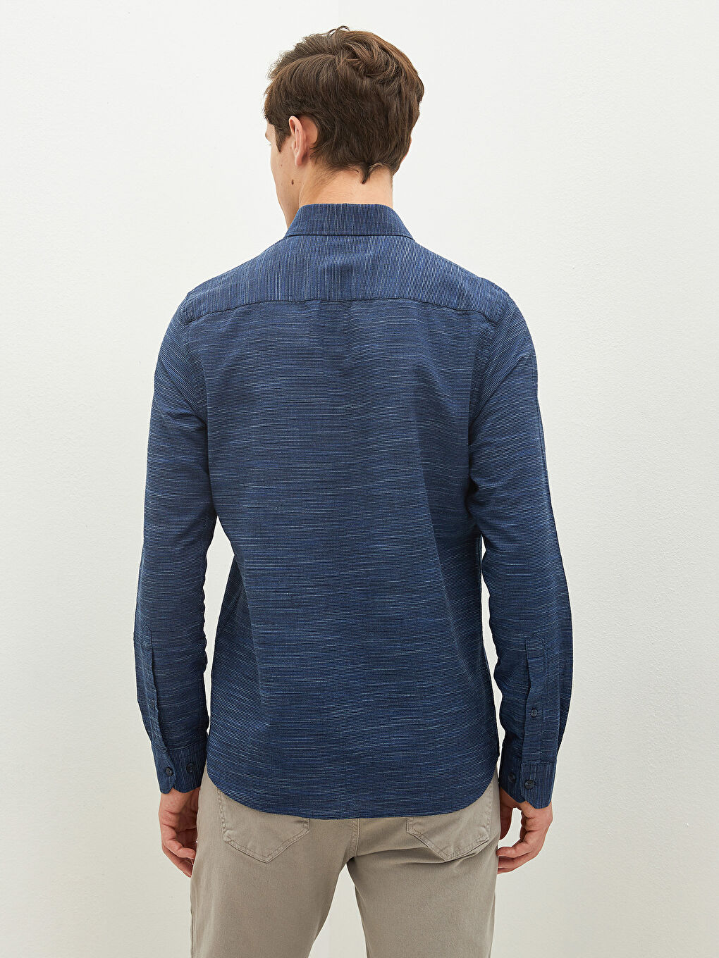 Ерлерге арналған тар пішім ұзын жең поплин жейде-4