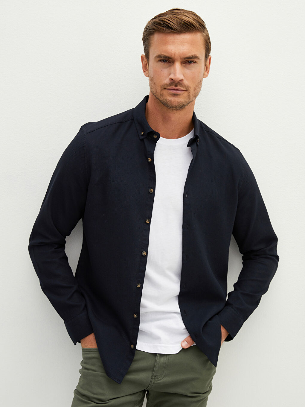 ерлерге арналған тар пішім ұзын жең добби матасы жейде-2