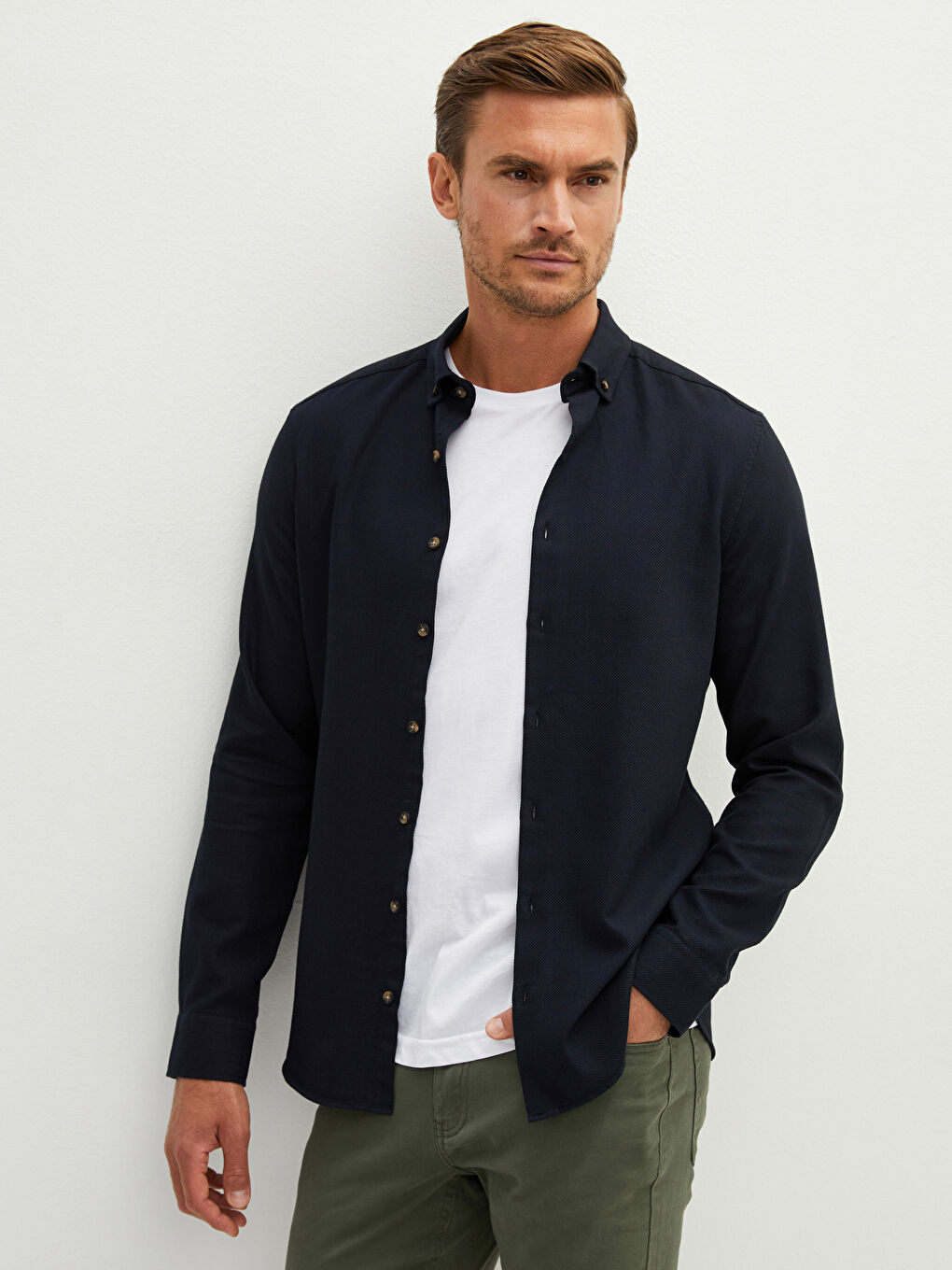 ерлерге арналған тар пішім ұзын жең добби матасы жейде-3