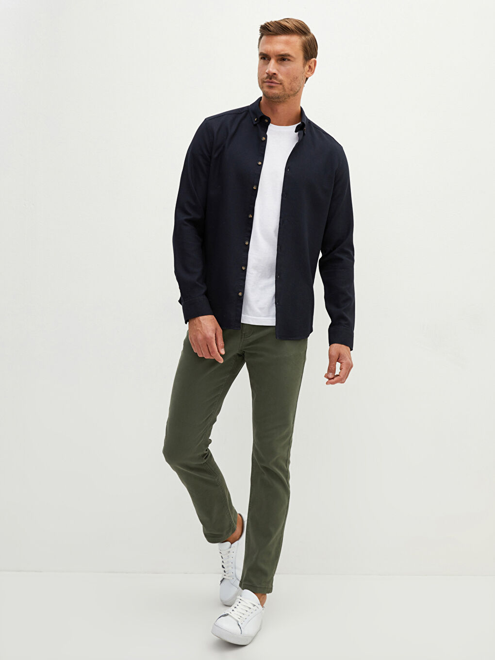 ерлерге арналған тар пішім ұзын жең добби матасы жейде-1