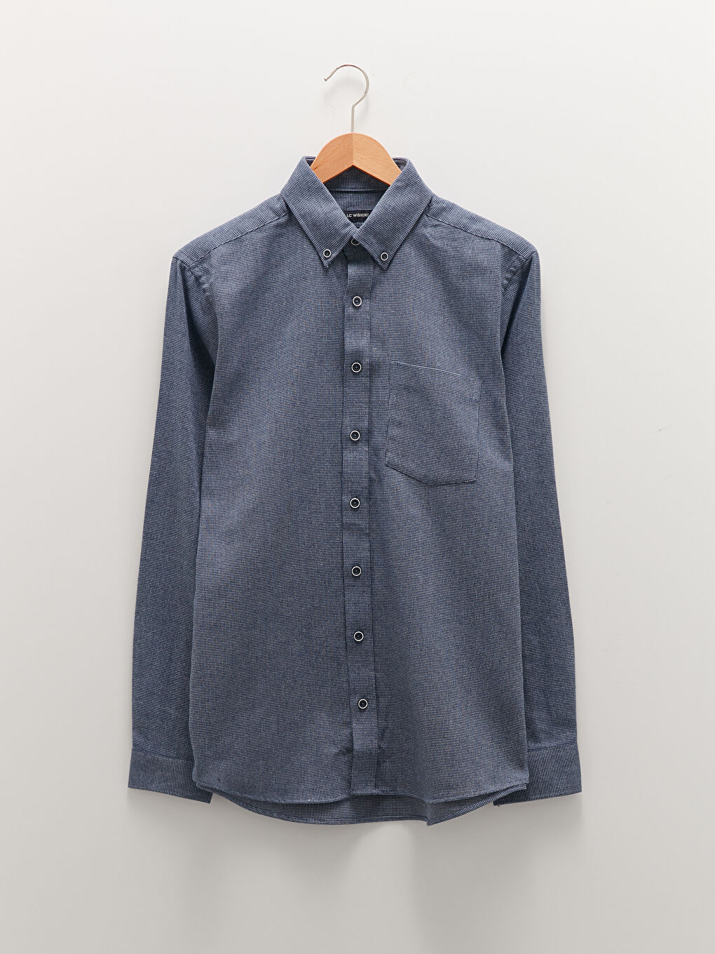 Lacivert Regular Fit Uzun Kollu Armürlü Erkek Gömlek-5