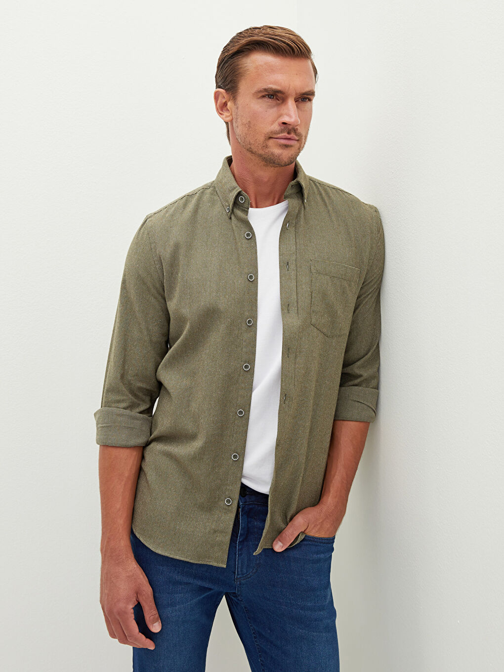 Regular Fit Long Sleeve Dobby Fabric Men's Shirt-1