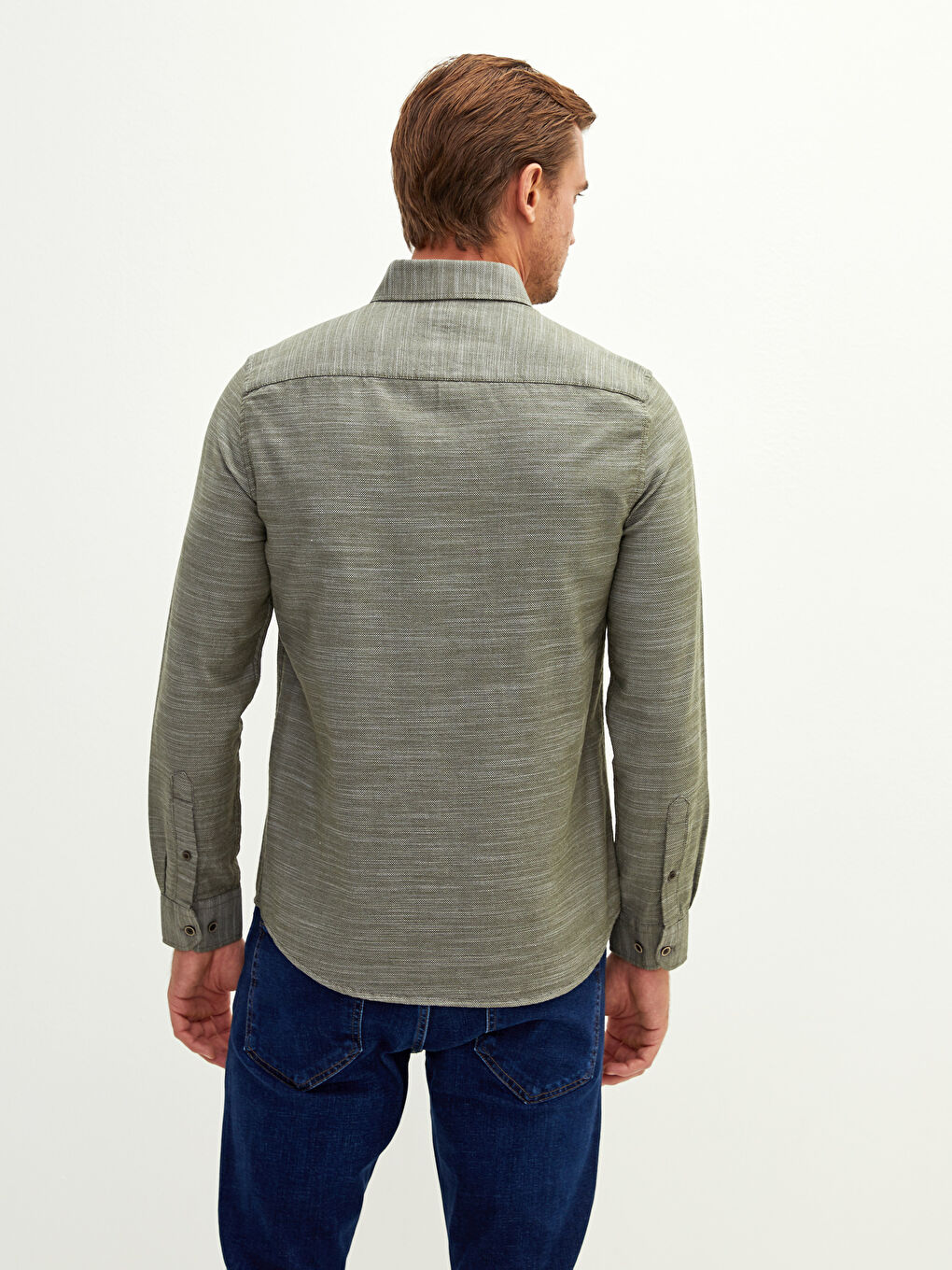 Рубашка Мужская Слим Фит С Длинным Рукавом Из Ткани Добби-4