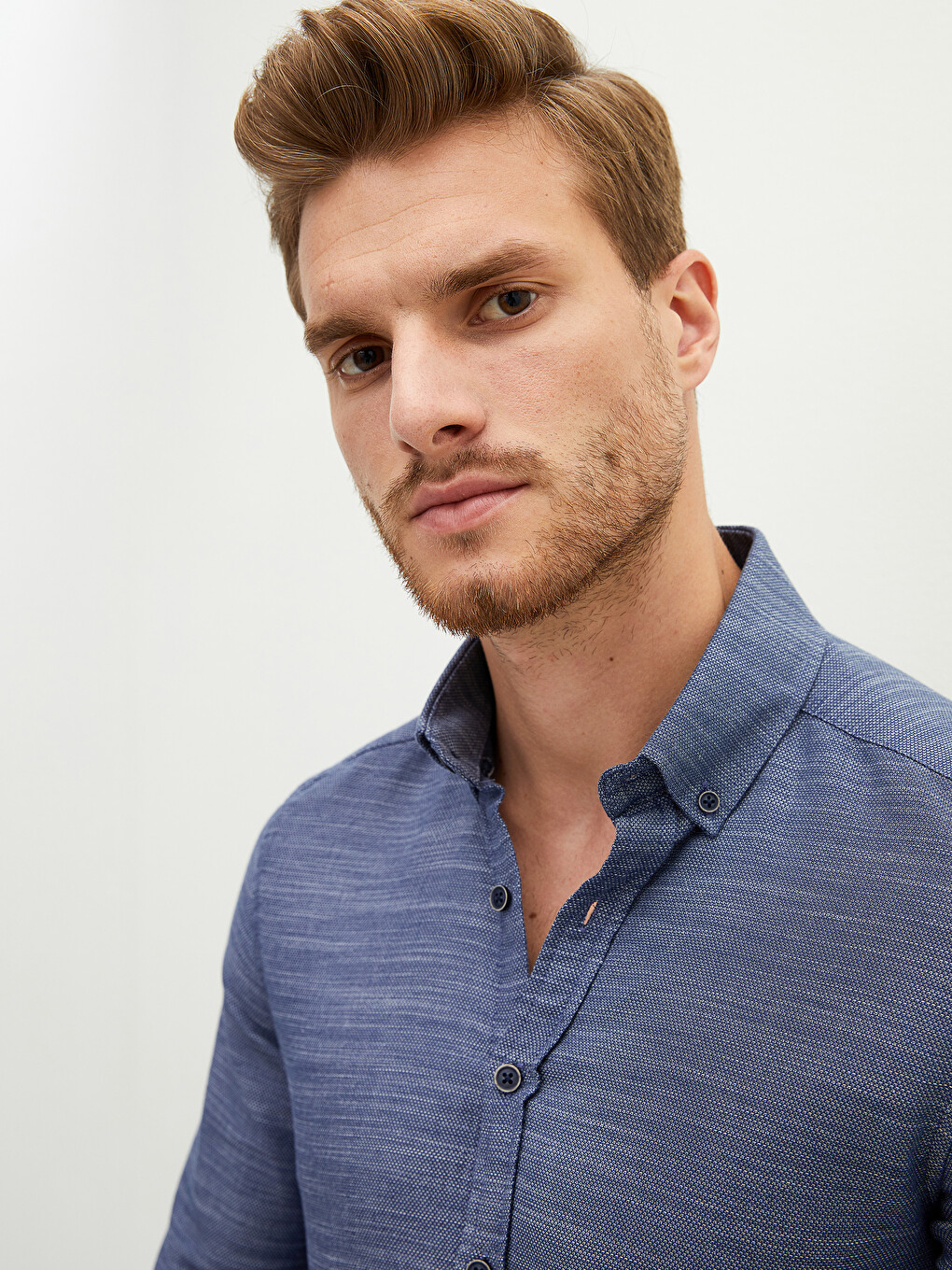 Slim Fit Long Sleeve Dobby Men's Shirt-2