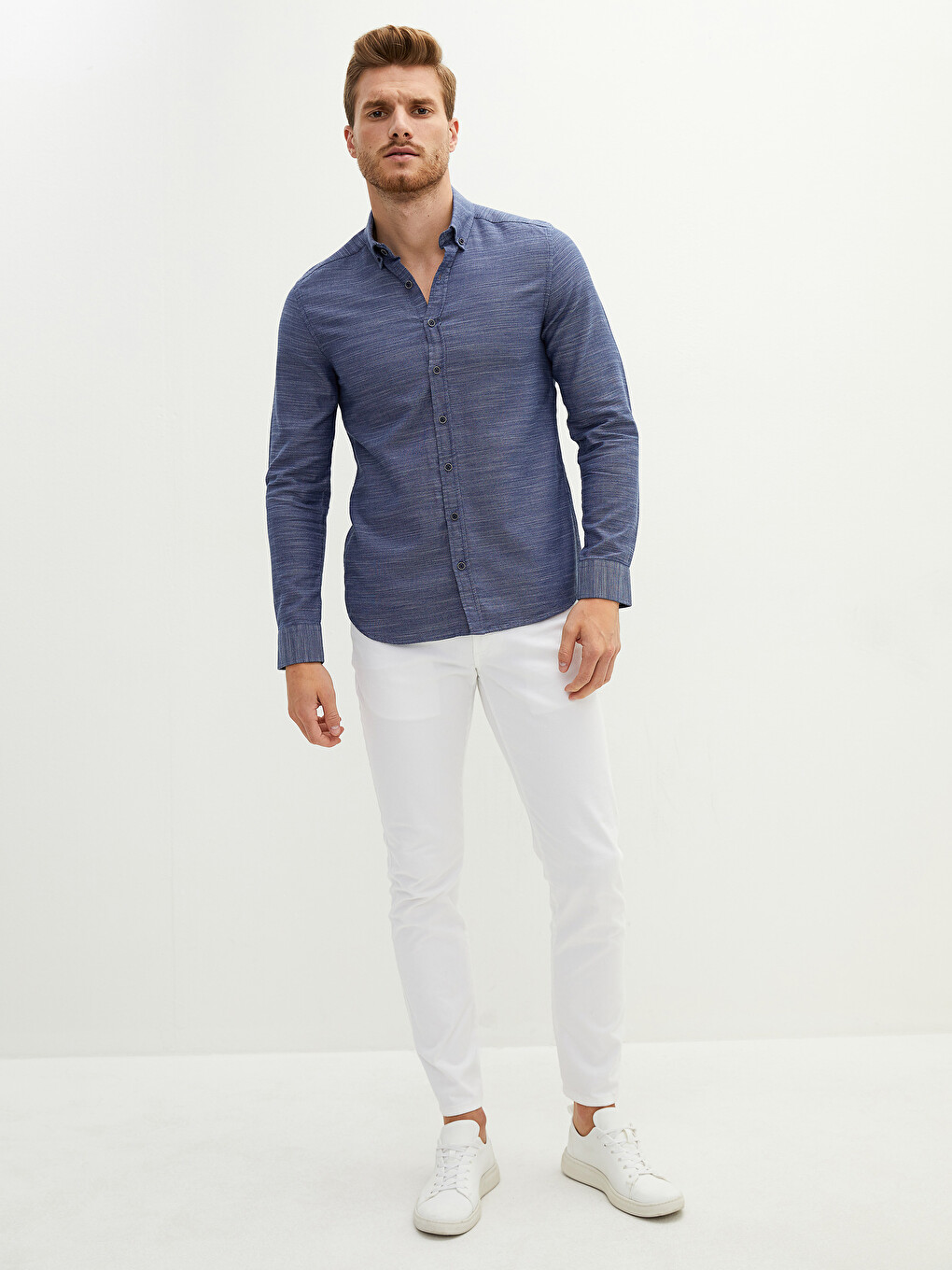 Slim Fit Long Sleeve Dobby Men's Shirt-3