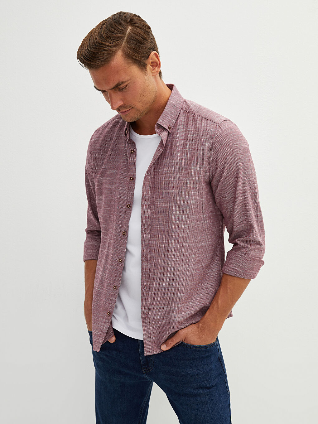 LCWAIKIKI Classic Chemise Pour Hommes Coupe Svelte Dobby Manches Longues -W10807Z8-CZF