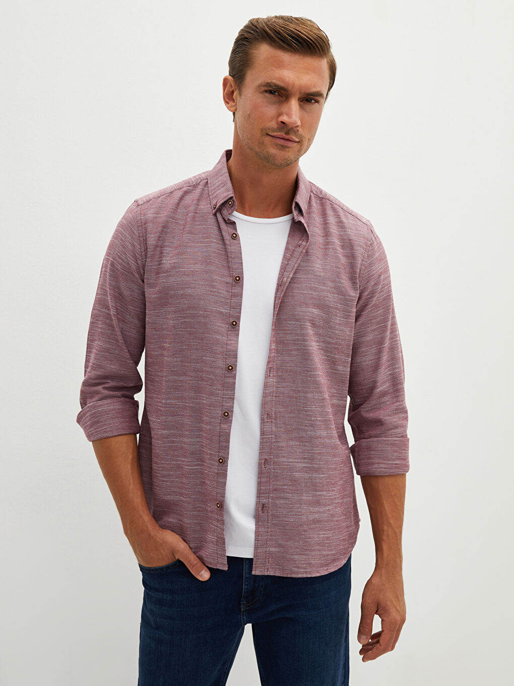 LCWAIKIKI Classic Chemise Pour Hommes Coupe Svelte Dobby Manches Longues -W10807Z8-CZF