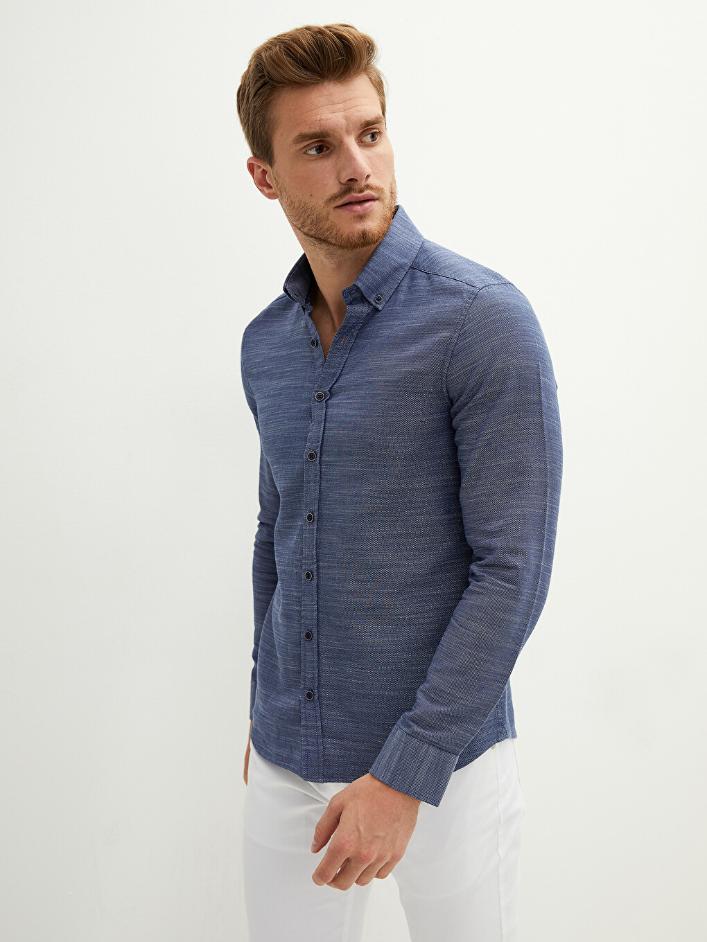 Slim Fit Long Sleeve Dobby Men's Shirt-1