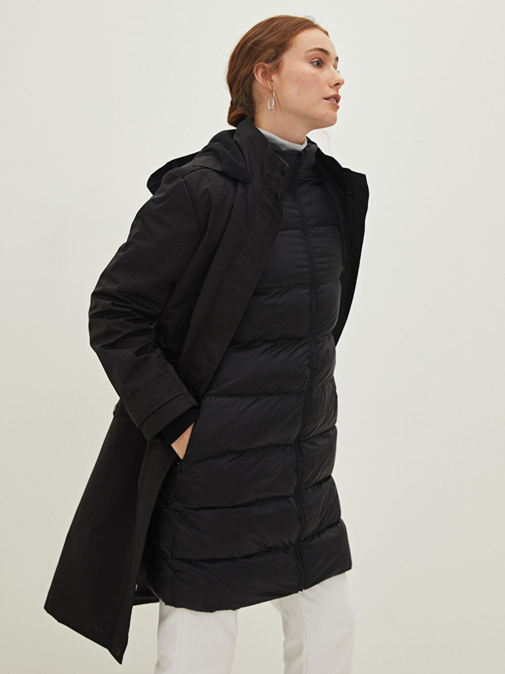 Парка с капюшоном, стандартным кроем, длинным рукавом и деталями кармана для женщин-3