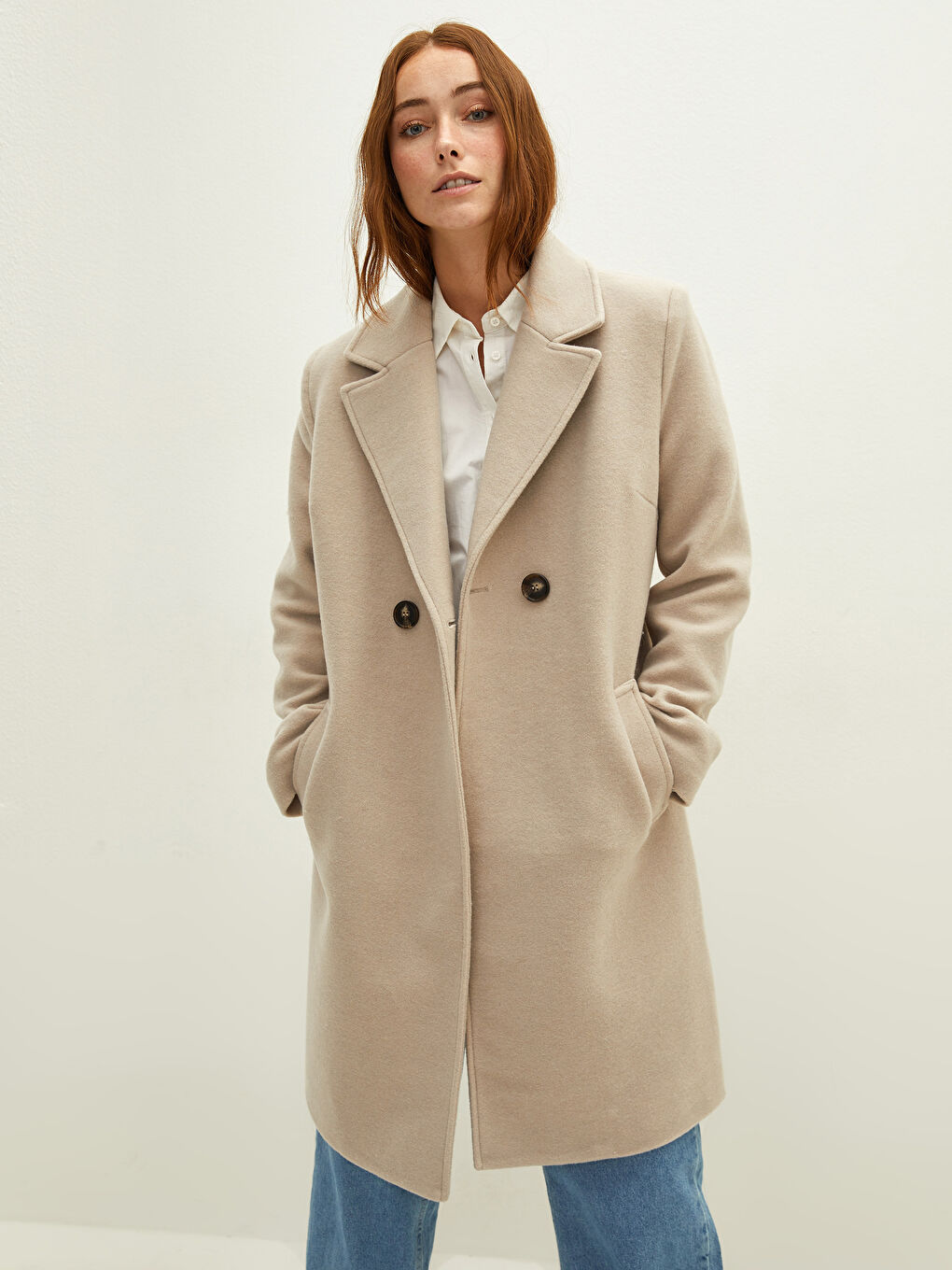 Jacket Collar Regular Pocket Detailed Long Sleeve Women's Cachet Coat -W10840Z8-R82