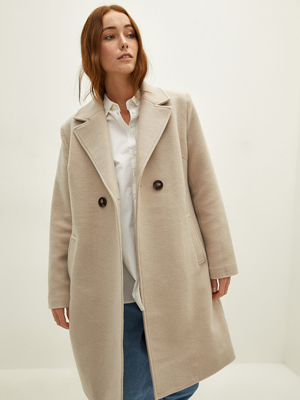 Jacket Collar Regular Pocket Detailed Long Sleeve Women's Cachet Coat -W10840Z8-R82