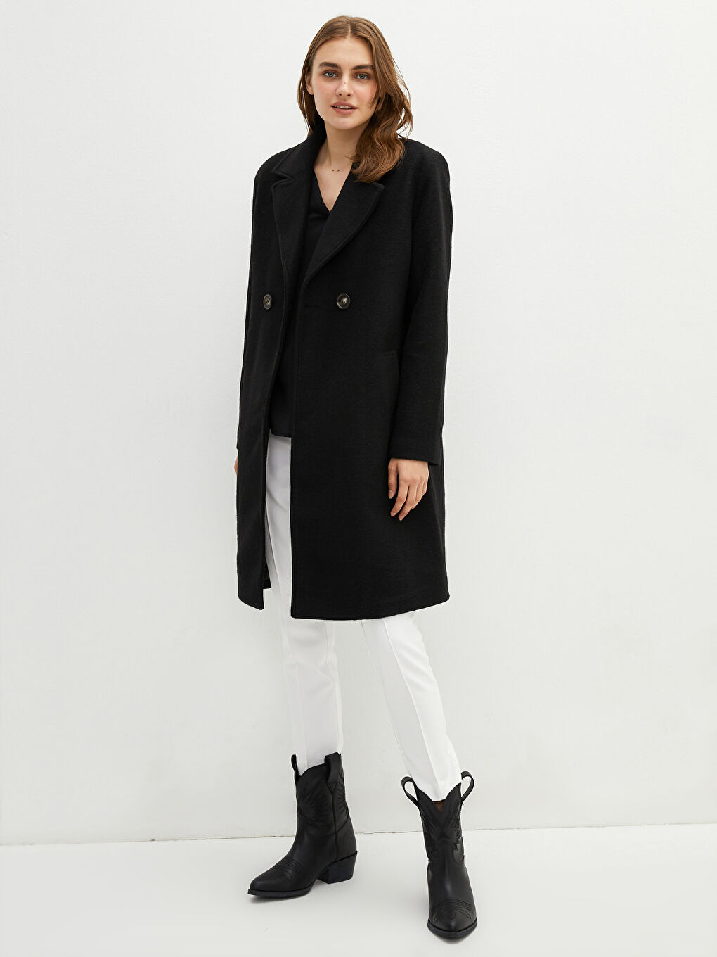 Пальто Женское Cachet С Карманами, Отложным Воротником И Длинными Рукавами