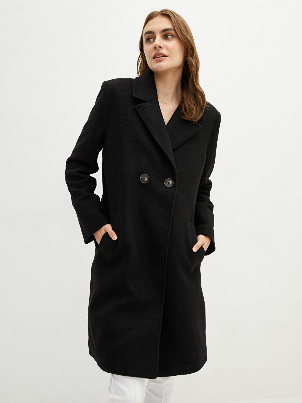 Пальто Женское Cachet С Карманами, Отложным Воротником И Длинными Рукавами-1