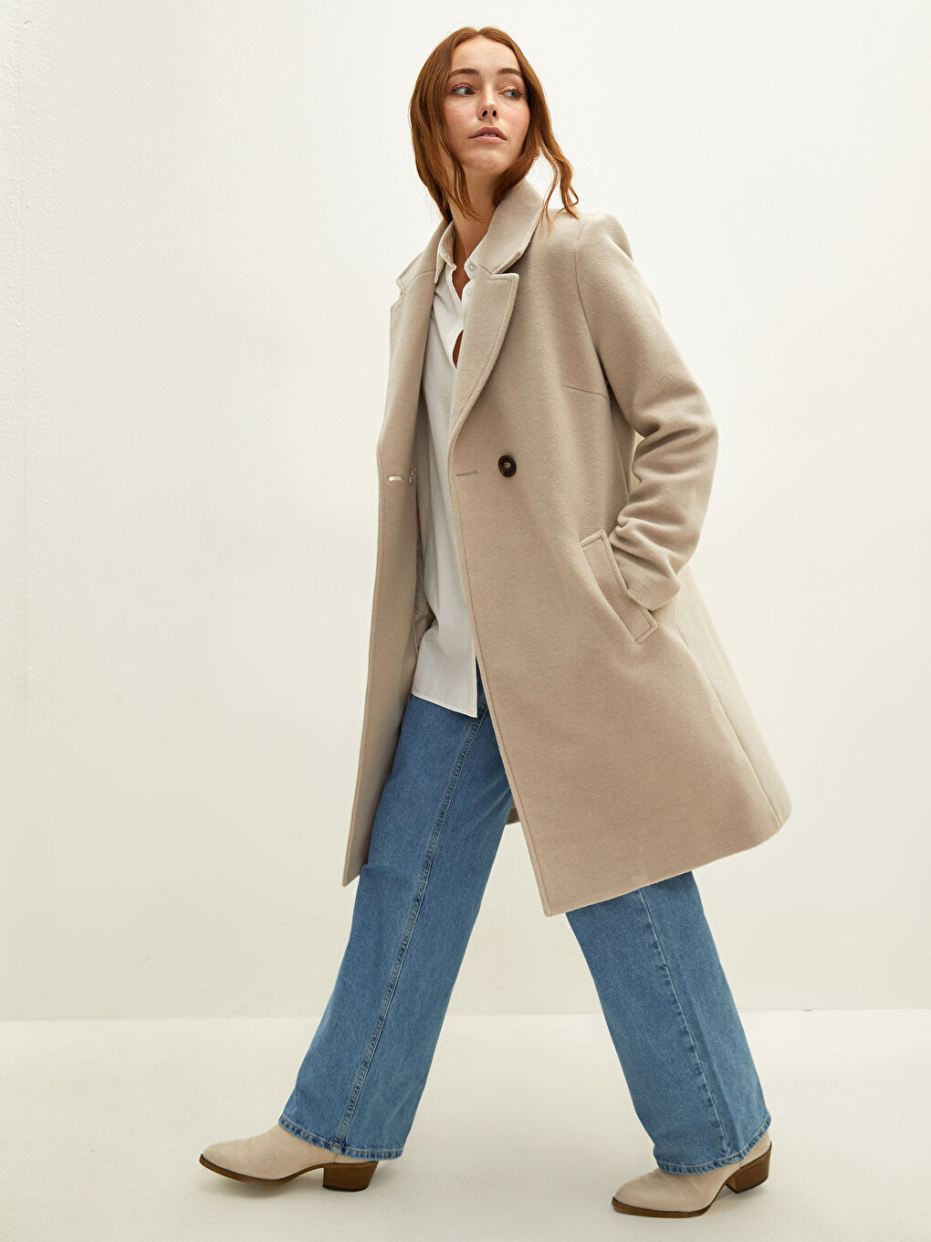 Jacket Collar Regular Pocket Detailed Long Sleeve Women's Cachet Coat -W10840Z8-R82