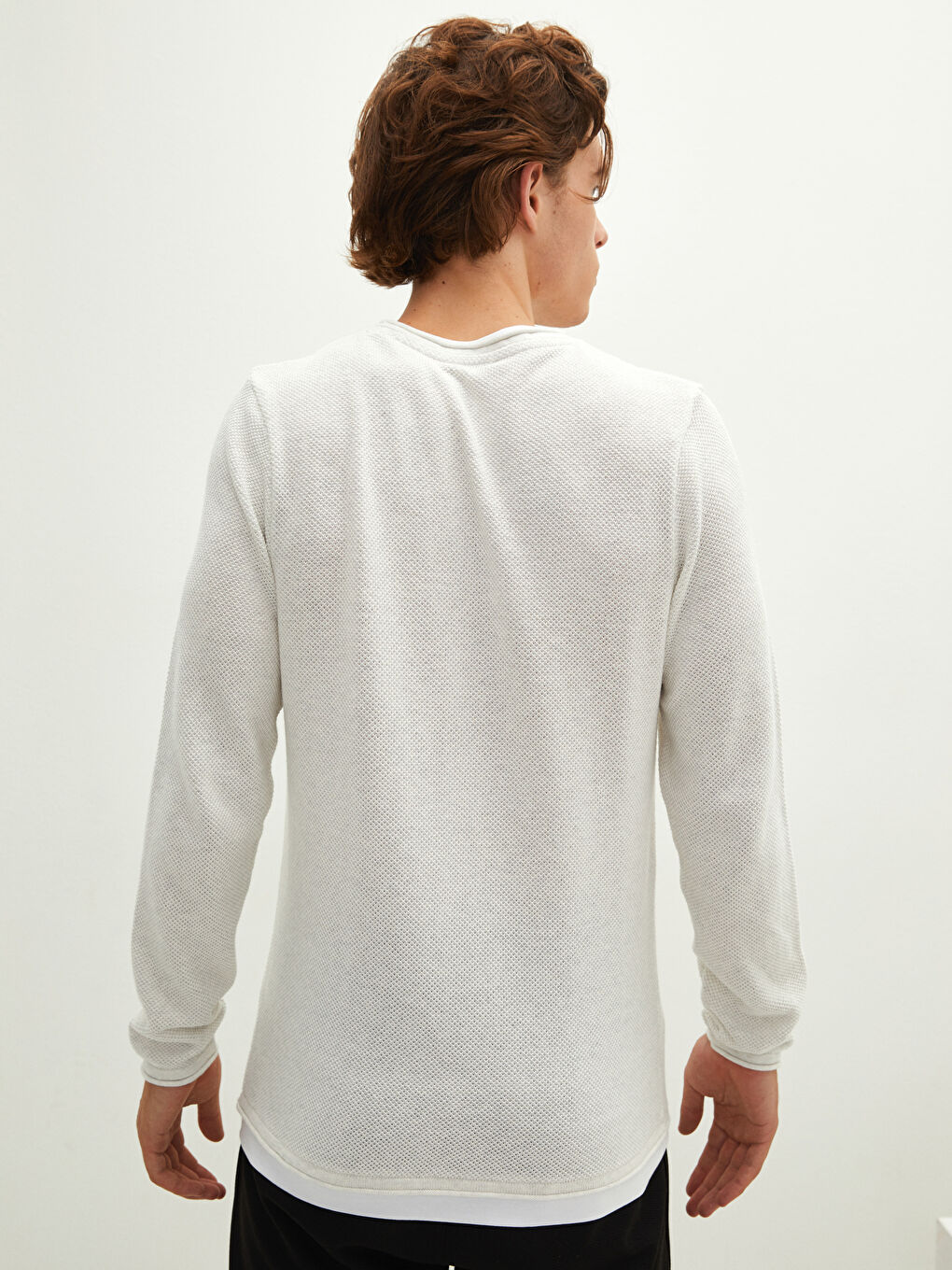 Crew Neck Long Sleeve Thin Men's Tricot Sweater-4