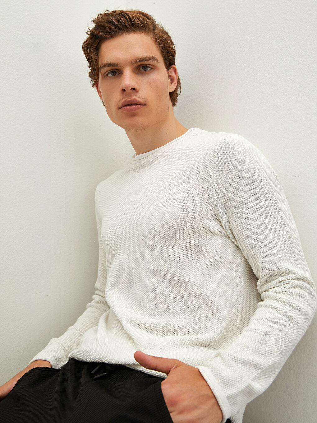 Crew Neck Long Sleeve Thin Men's Tricot Sweater