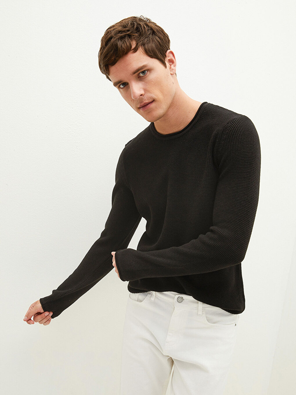 Crew Neck Long Sleeve Thin Men's Tricot Sweater