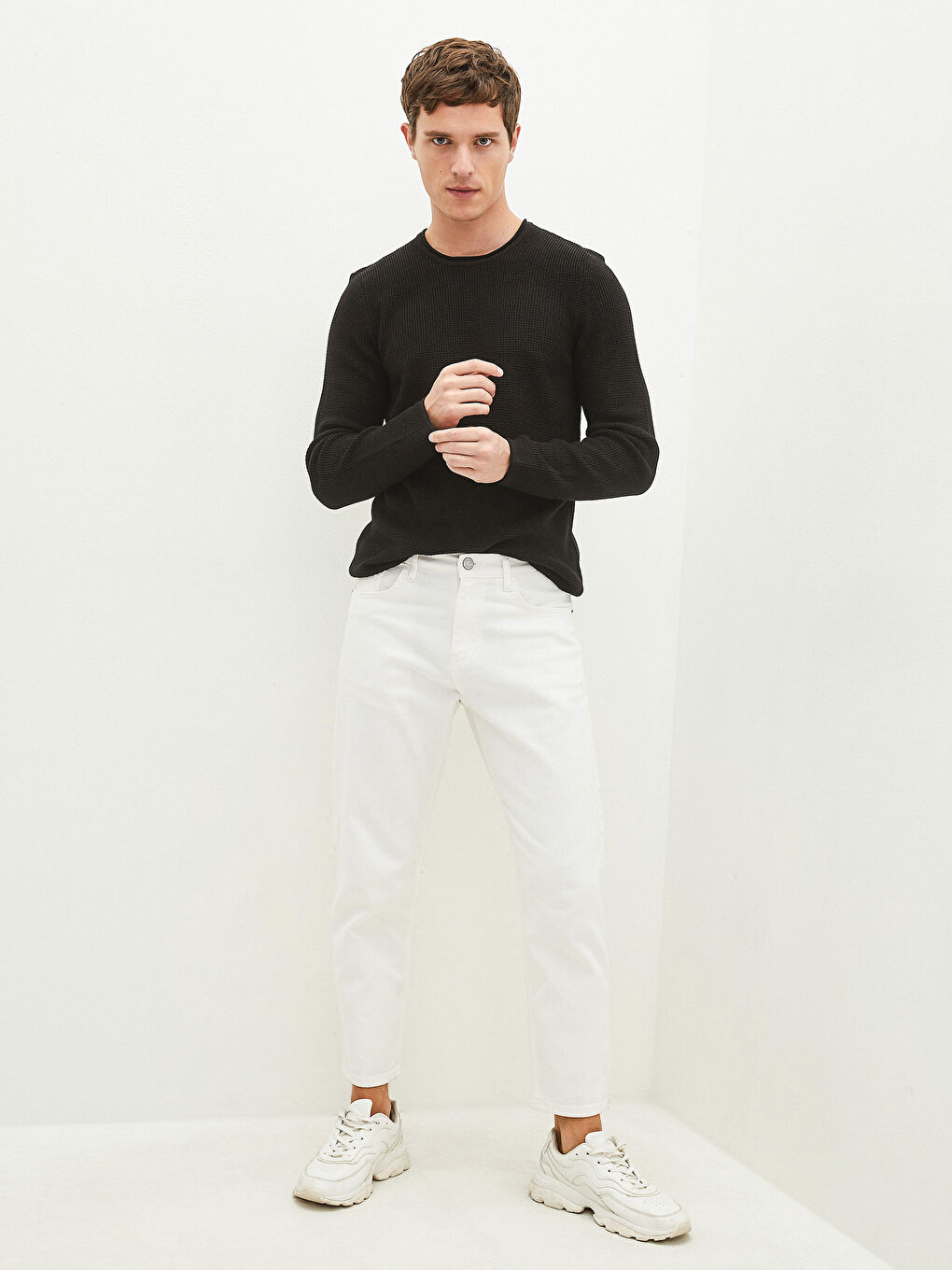 Crew Neck Long Sleeve Thin Men's Tricot Sweater-3