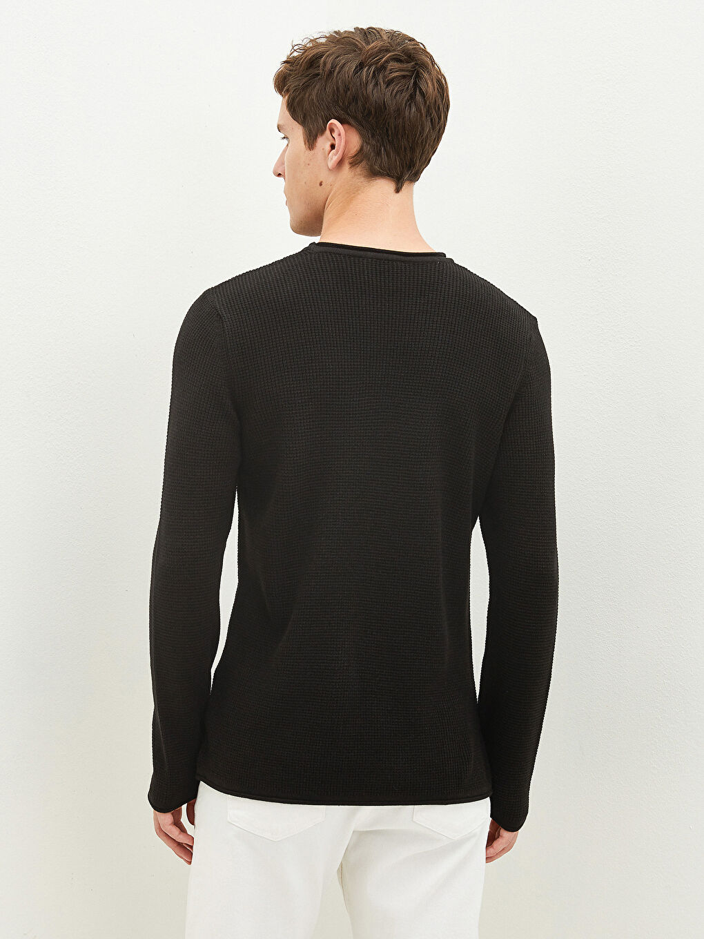 Crew Neck Long Sleeve Thin Men's Tricot Sweater-4