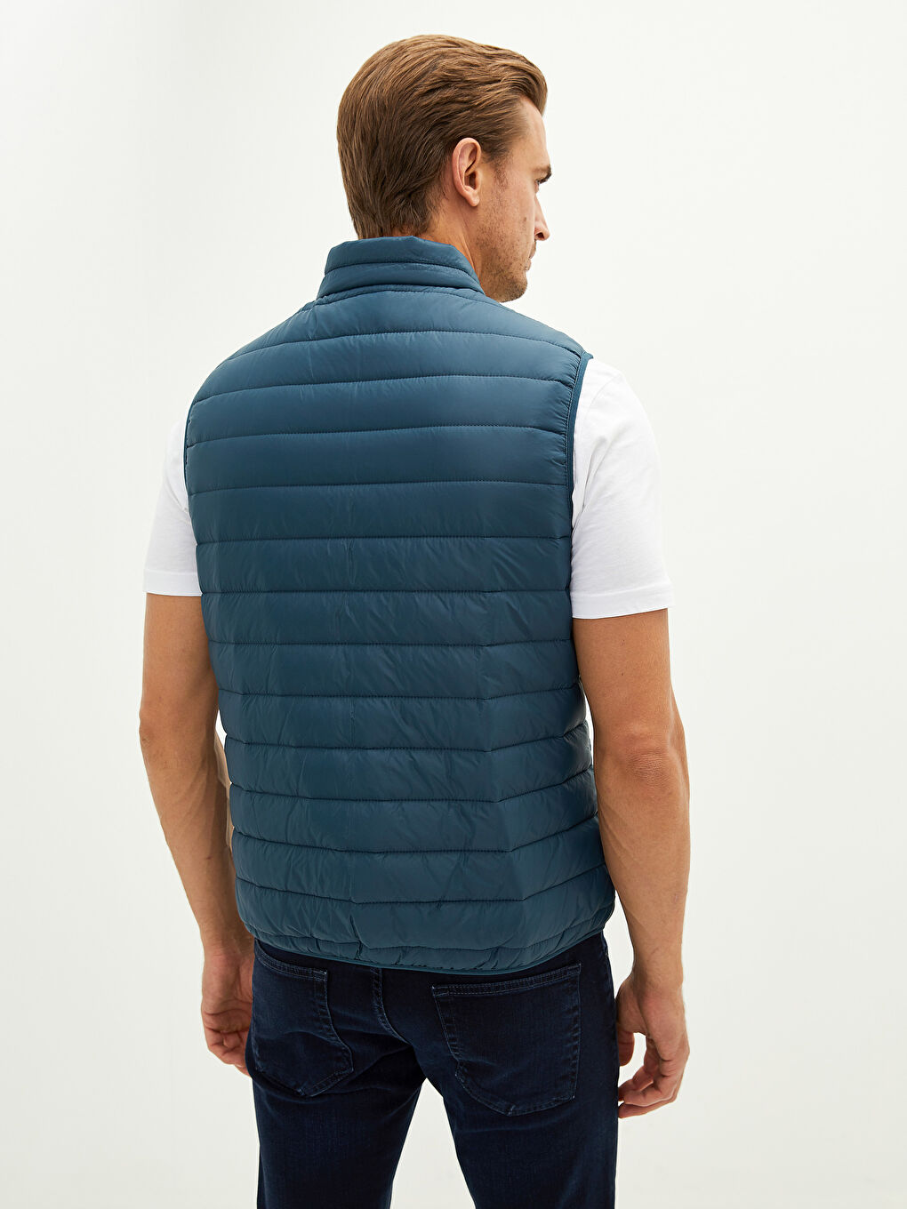 Petrol Slim Fit Dik Yaka İnce Erkek Yelek-4