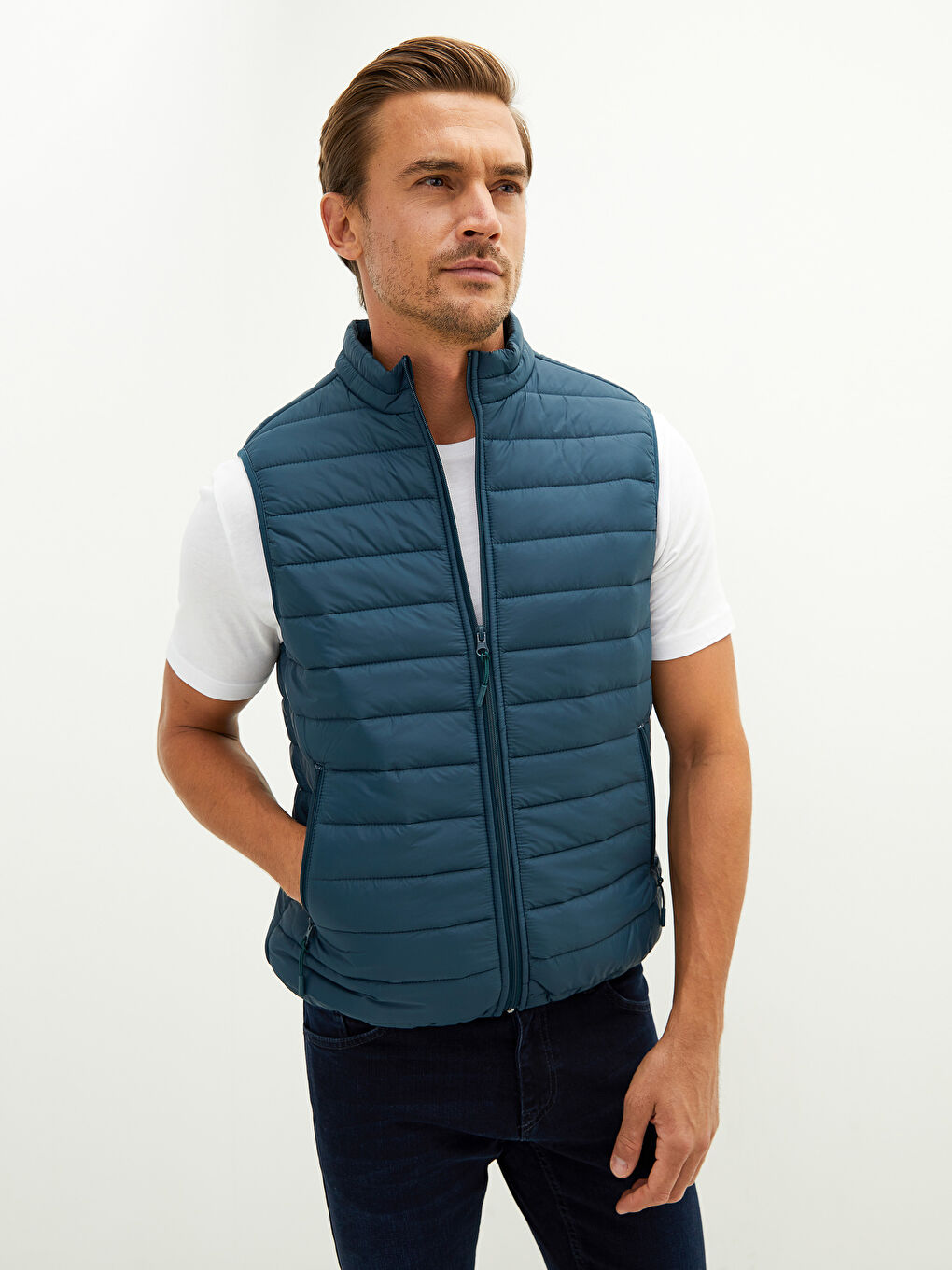 Petrol Slim Fit Dik Yaka İnce Erkek Yelek