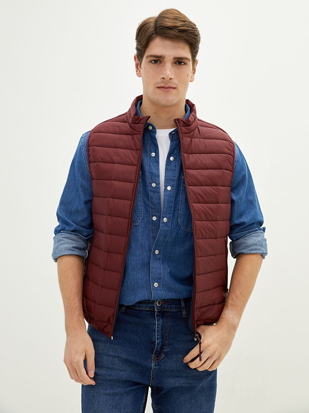 Bordo Slim Fit Dik Yaka İnce Erkek Yelek