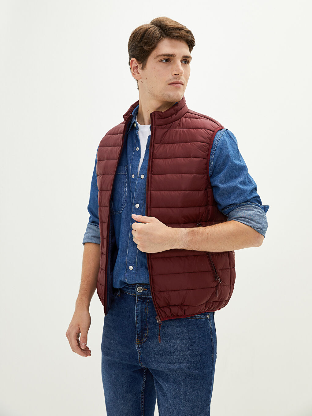 Bordo Slim Fit Dik Yaka İnce Erkek Yelek-2