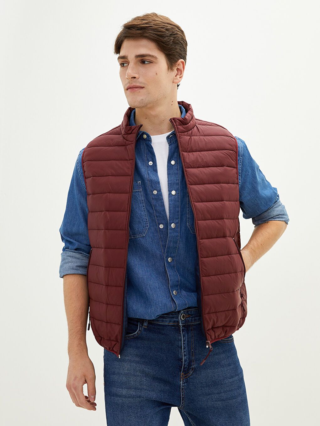 Bordo Slim Fit Dik Yaka İnce Erkek Yelek-3