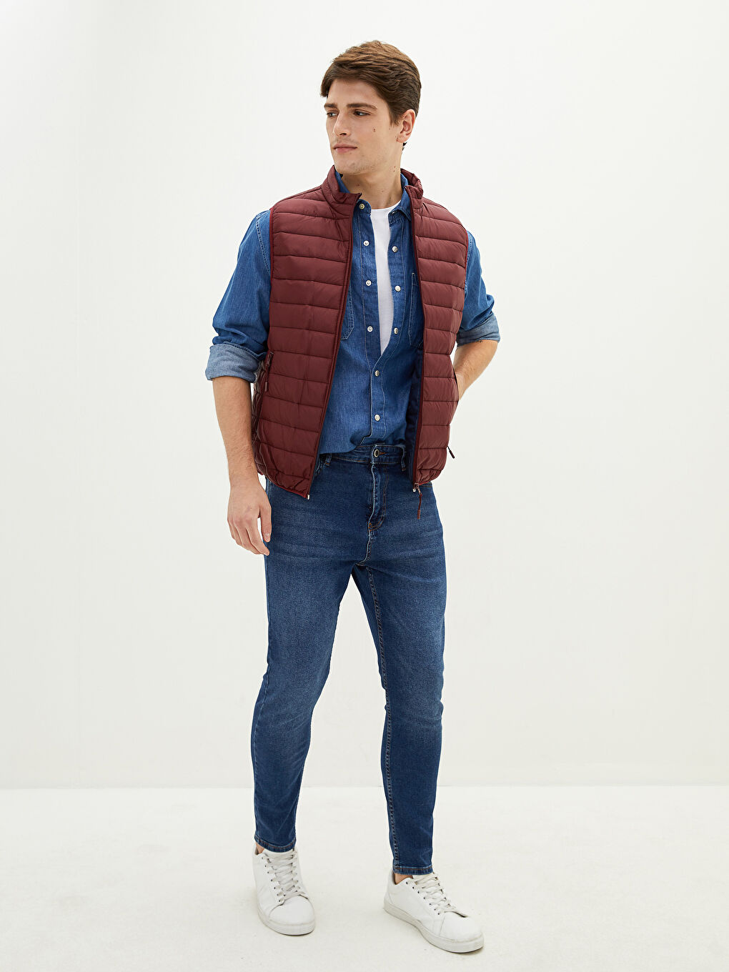 Bordo Slim Fit Dik Yaka İnce Erkek Yelek-4