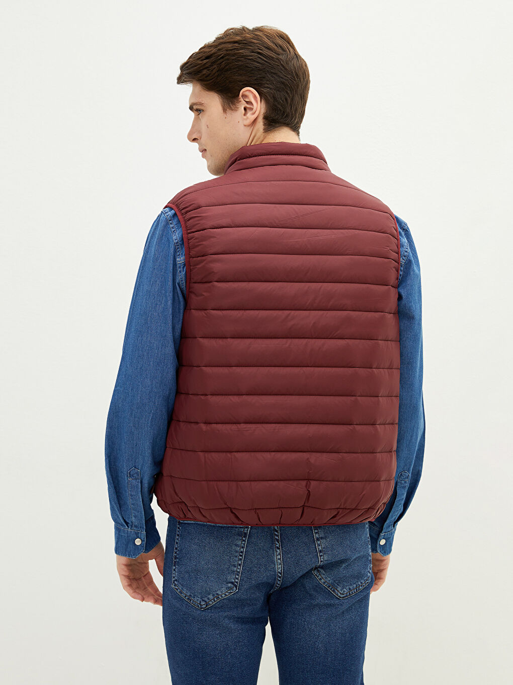 Bordo Slim Fit Dik Yaka İnce Erkek Yelek-5