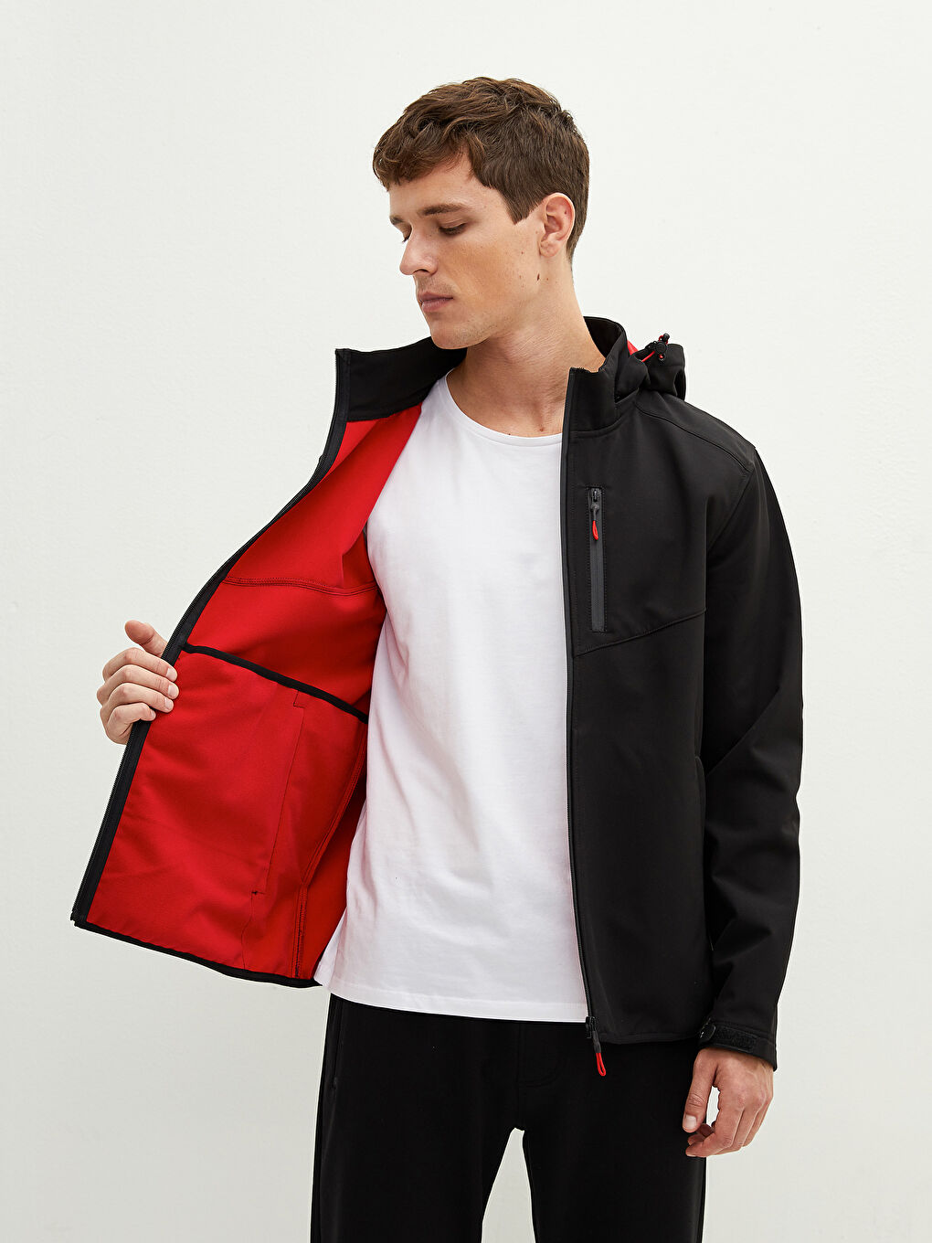 Palton Subțire Bărbătesc cu Glugă și Croială Largă-2