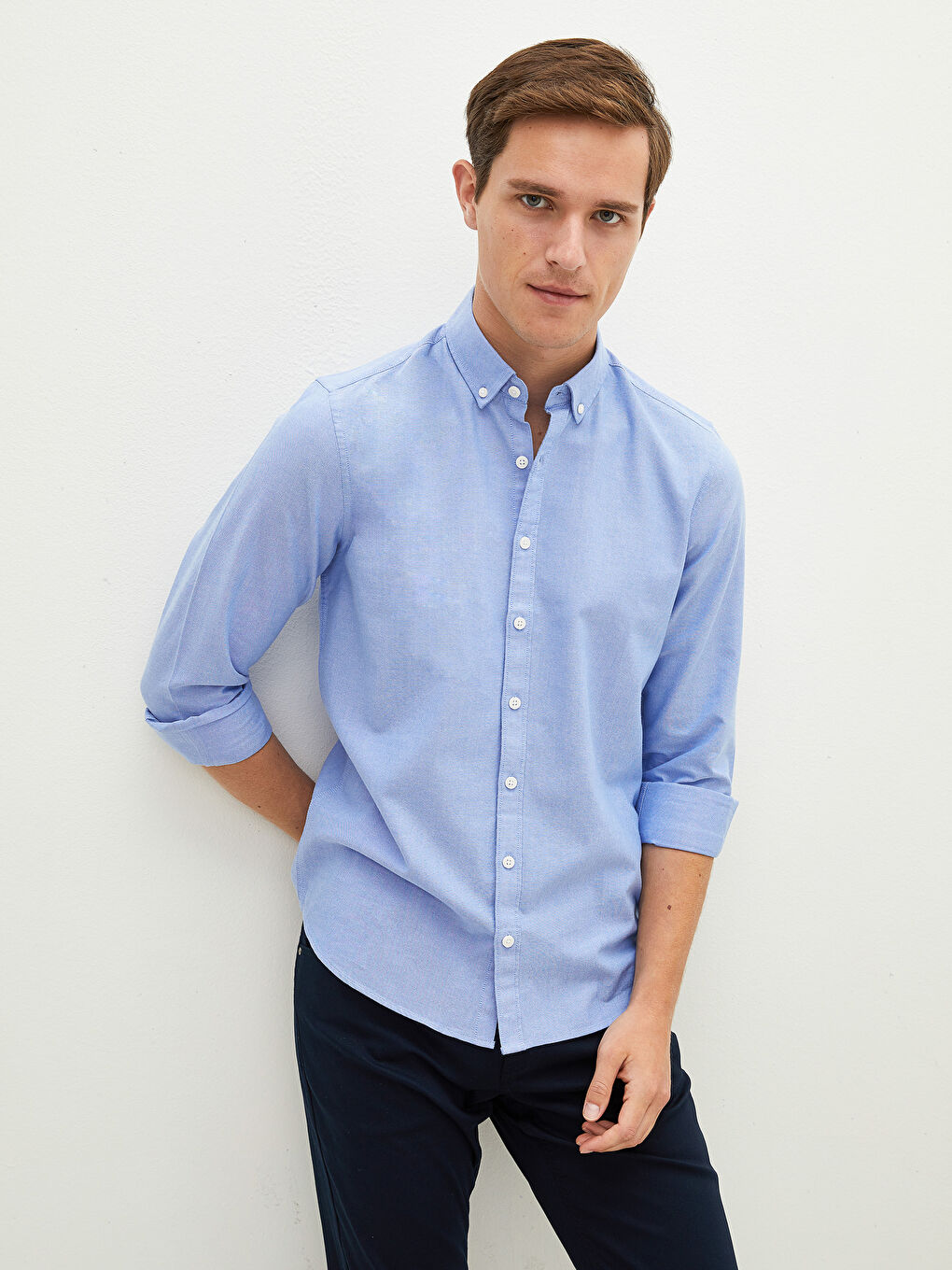 Chemise Oxford Slim Fit à Manches Longues pour Hommes-1