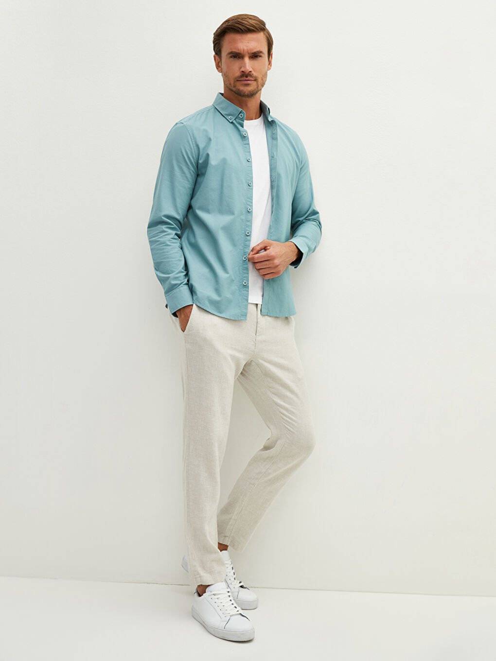 Slim Fit Long Sleeve Oxford Men's Shirt-1