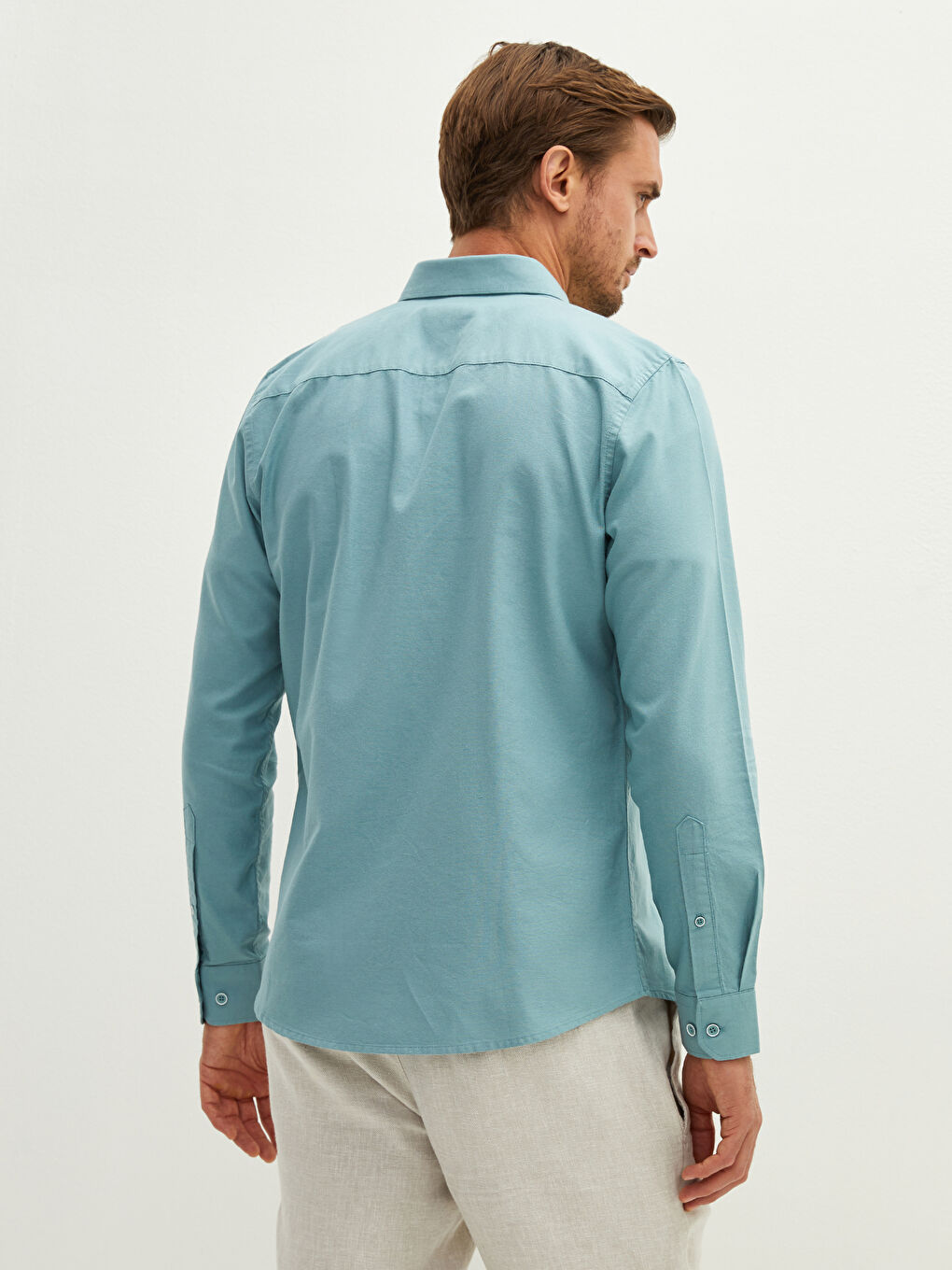 Slim Fit Long Sleeve Oxford Men's Shirt-2