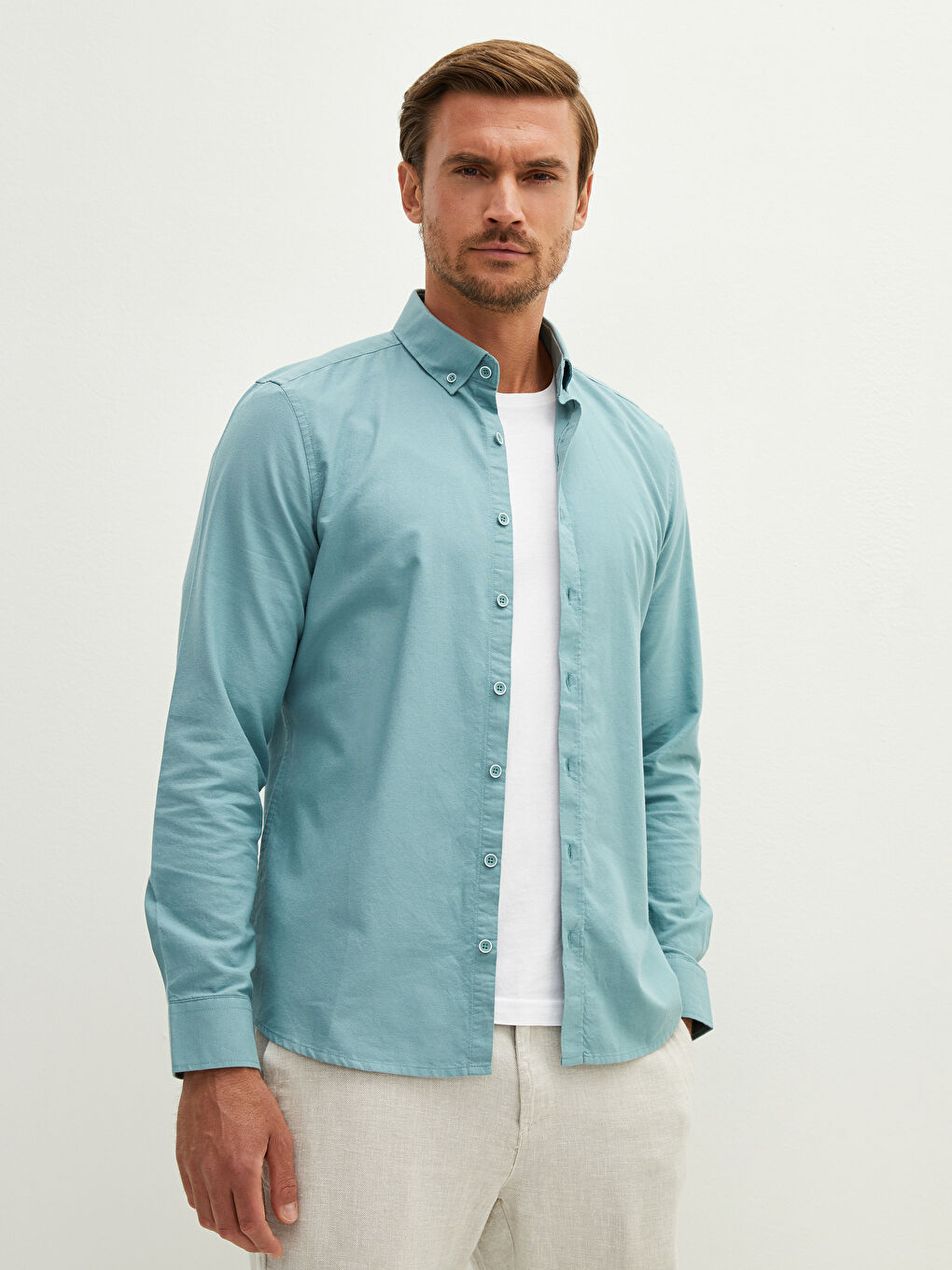 Slim Fit Long Sleeve Oxford Men's Shirt