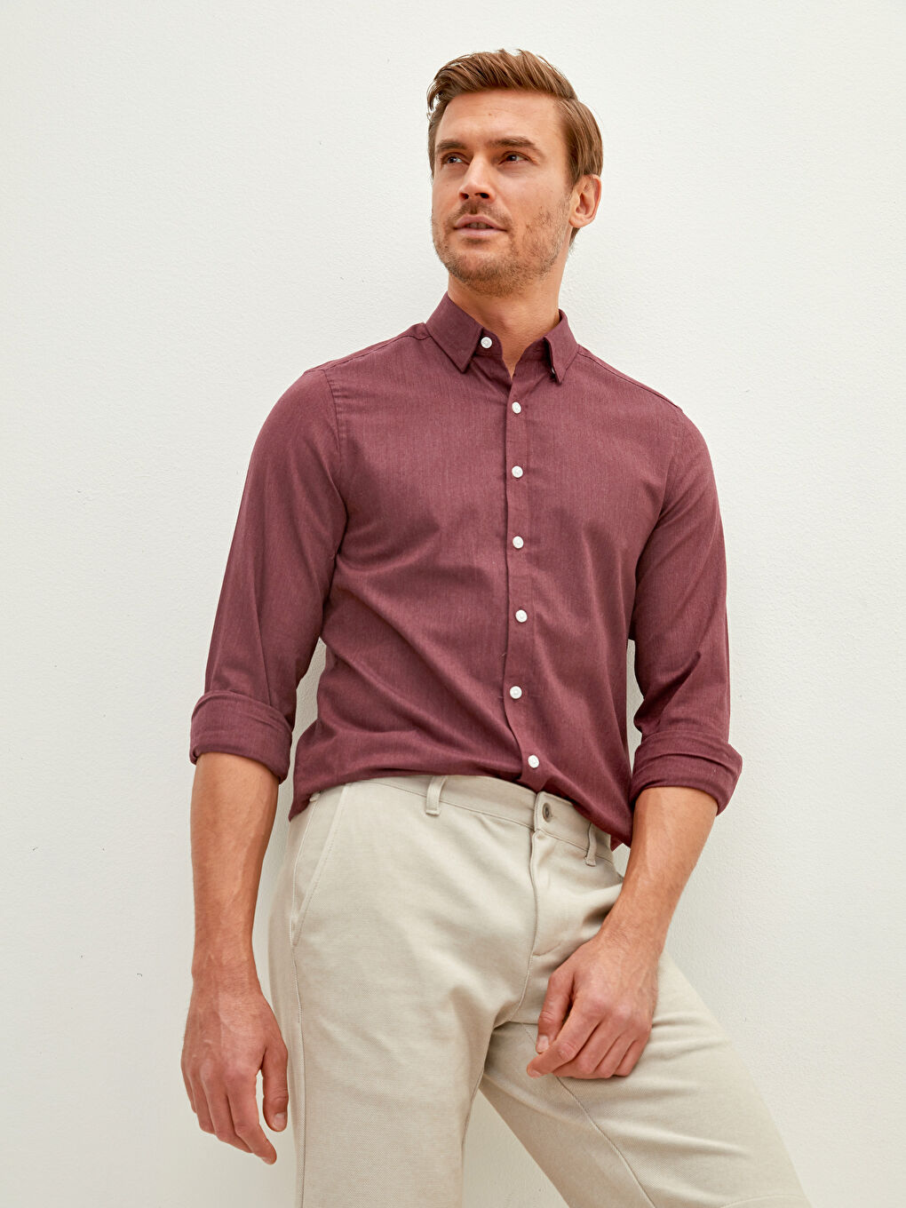 Usko Krojena Muška Košulja Dugih Rukava-3